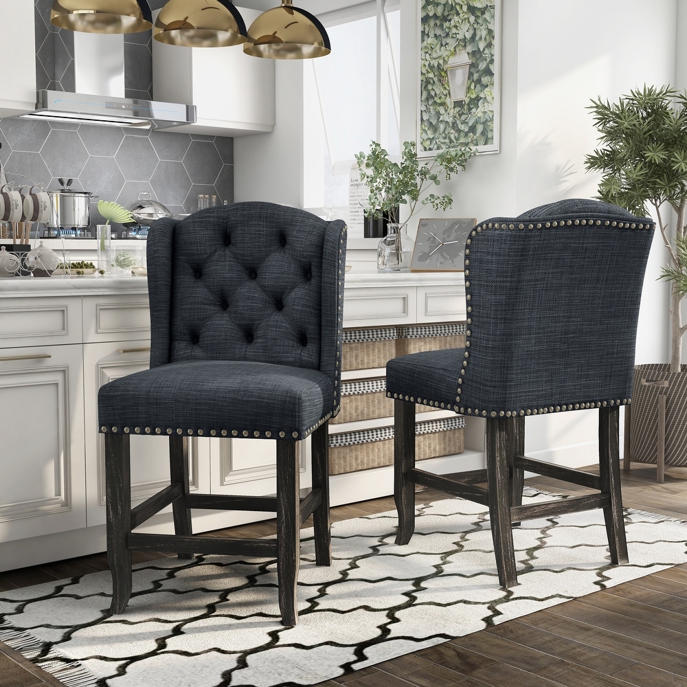 LSSBOUGHT Set of 2 Button-Tufted Fabric Barstools Dining High Counter Height Side Chairs Seat Height: 30 inches, Gray LSSBOUGHT Set of 2 Button-Tufted Fabric Barstools Dining High Counter Height Side Chairs Seat Height: 30 inches, Gray